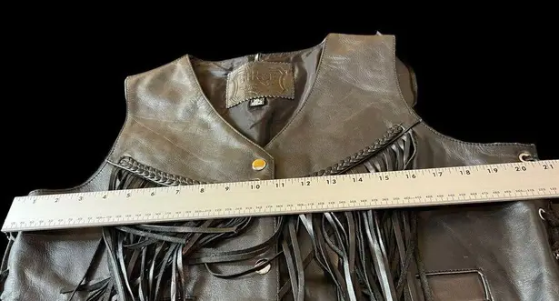 First Genuine Leather Black Tasseled Fringe Moto Western XL Vest