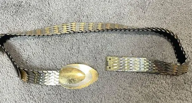 Vintage women's fashion belt 2 two tone silver gold metal fish scale belt