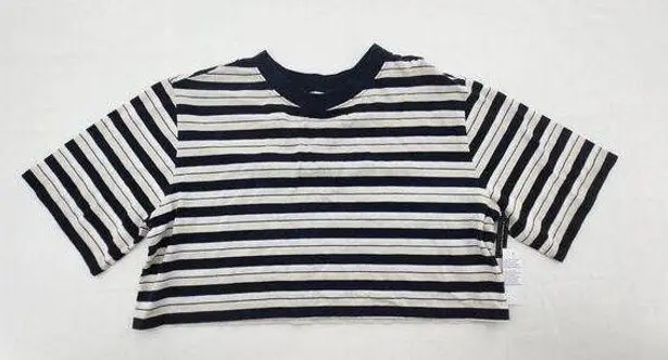 BP  Womens Size Medium Striped Boxy Short Sleeve Cropped T-Shirt