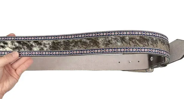 Brown Genuine Leather Calf Hair Aztec Ribbon Trim Belt Size 40