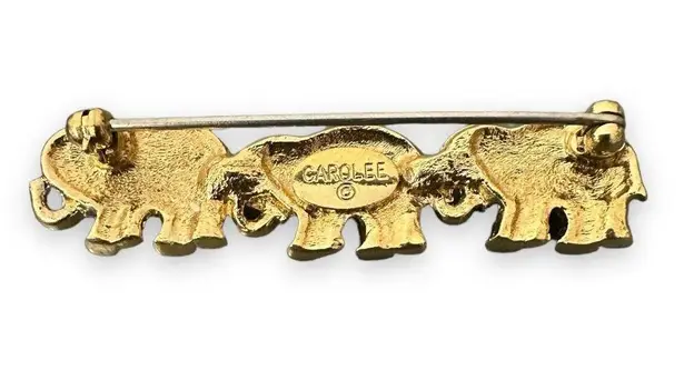 Carolee Sparkly Goldtone Trio of Elephants Pin Brooch - Image 2