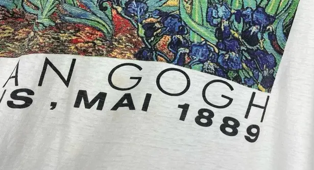 Vintage 90s Van Gogh Irises Painting Single Stitch Tee Tshirt Graphic Art L/XL White