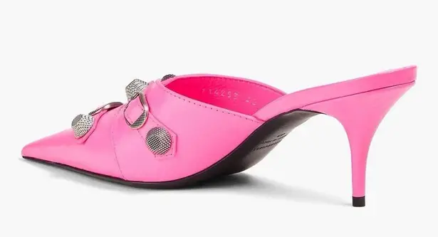 Balenciaga Cagole Pointed Toe Mules Mule in Fluo Pink/Aged Nickel, Size 37 NEW