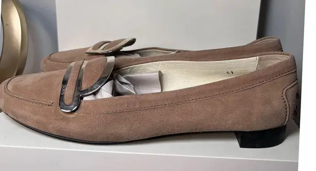Tods Tan Suede Loafers with Silver Hardware