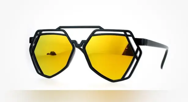 Retro hipster reflective mirror lens Art Deco wire lattice sunglasses Black