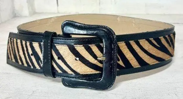 via spiga Genuine Leather Tiger Striped Adjustable Waist Belt Beige/Black Small