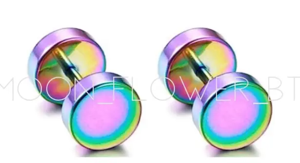 Rainbow Flat Barbell Earrings 8mm Green