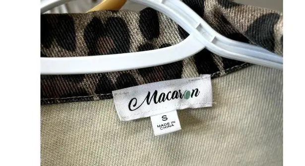 Macaron Sequin Sleeve Leopard Print Jean Jacket Small Brown