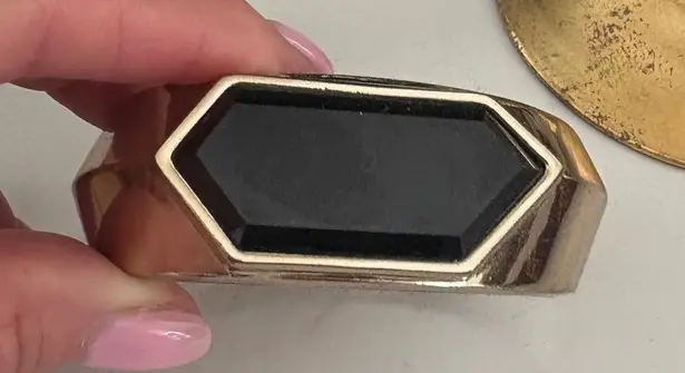 Gold Tone Cuff Bracelet Black Geometric Stone Hinged Bangle Fashion Jewelry y2k