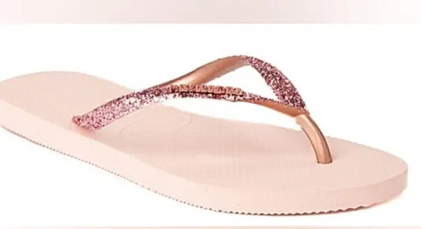 Havaianas Ballet Rose Slim Glitter Flip Flops Women's 7/8 Sandals Beach Summer