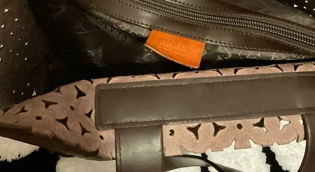 Furla Vintage Classic Brown Leather Perforated Shoulder Handbag