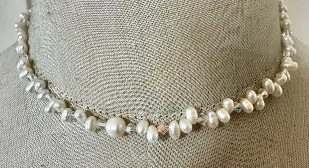 Freshwater Pearl & Crystal Choker with Sterling Silver Clasp