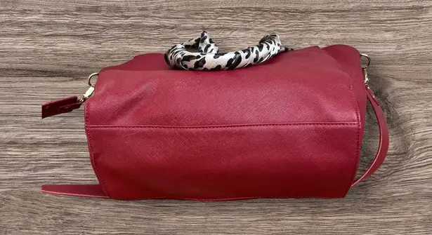 BCBG Paris Satchel Handbag with scarf wrapped strap handles. Red