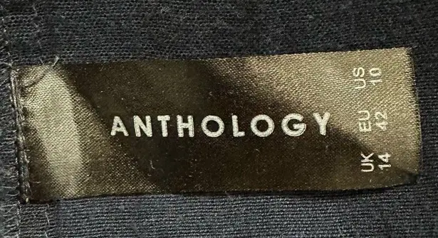 Anthology Linen Blend Navy Blue Tiered Midi Skirt Size 10