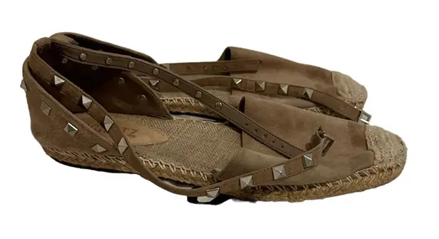 Schutz Taupe Laceup Espadrille Flats w/ Dustbag Size 7