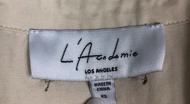 Revolve L'Academie The Coco Mini Dress XS Beige Puff Sleeves Snap Buttons