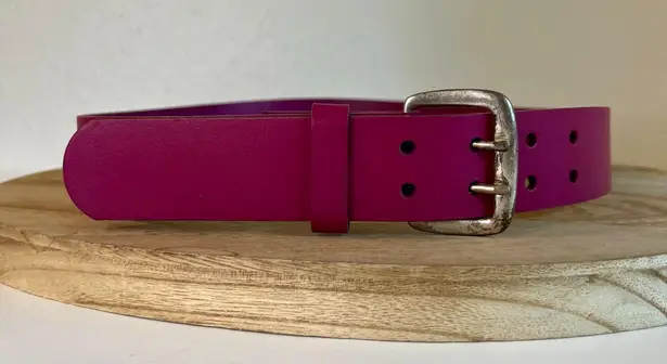 Pink Genuine Made in India Leather Double Silver Buckle Belt Size Medium