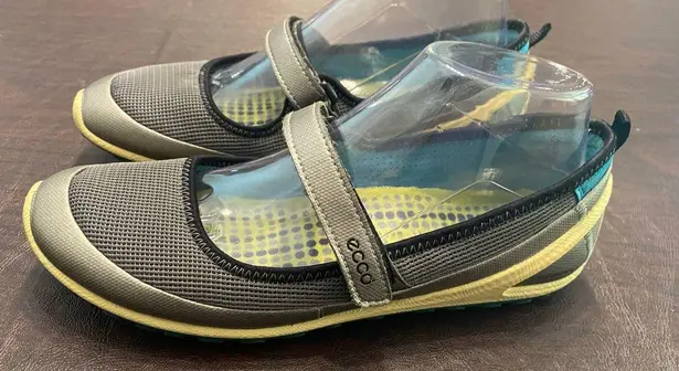 Ecco BIOM Natural Motion Mary Jane Shoes Gray Teal Mesh Size 39 US 8.5 Minimal