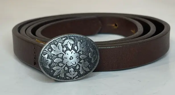 Mossimo Supply Co. Women’s Dark Brown Leather Belt Ornate Silver Buckle Size S