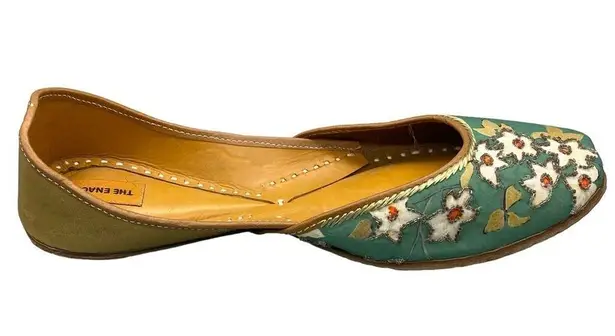 The Enache Green Floral Slip On Ballet Shoes Khussa Indian Shoes Wear EU 39 Size 8