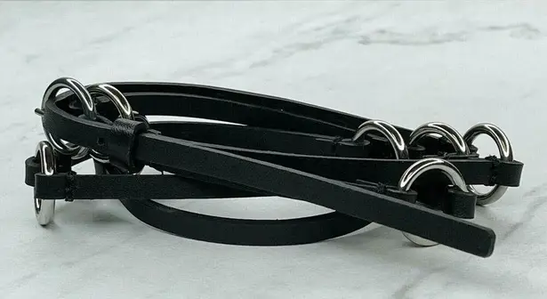 Black Skinny Faux Leather Circle Concho Belt Silver Hardware Large (L) ✨