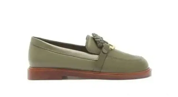 Schutz Rhino Leather Loafer Flats in Military Green NWOB Size 8.5 Retail $178