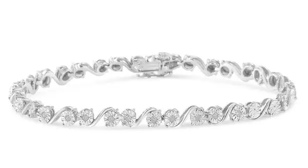 Brilliance NEW Haus of  Sterling 1/10 Cttw Diamond "S" Link Tennis Bracelet 7.25"