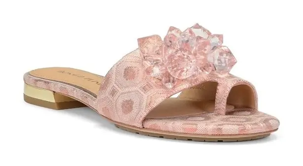 Donald Pliner Frances Slide Sandal Salmon Pink Crystals Size 6 Party Metallic