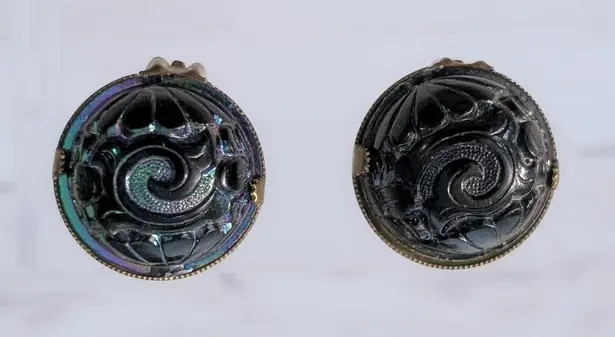 Vintage Clip On Earrings Domed Patterned Iridescent Finish