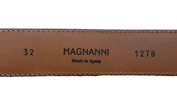 MAGNANNI Square Genuine Leather Belt Black Spain Silver Buckle Style 1278 Sz 32