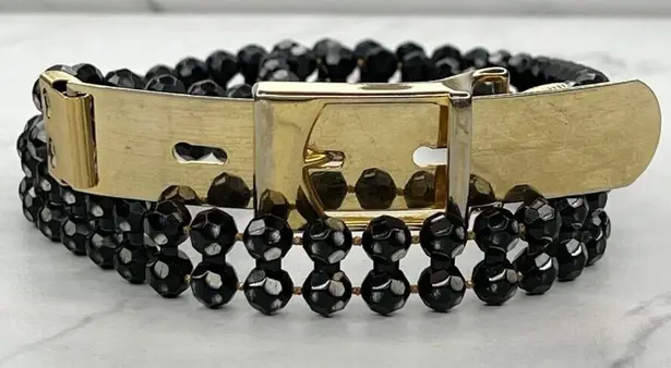 Black Beaded Belt Gold Tone Buckle Statement Small (S) ✨