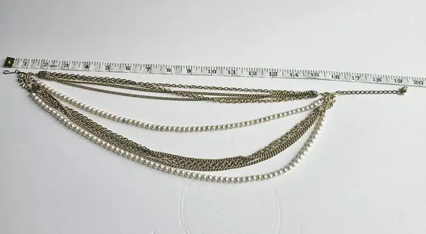 Vintage Champagne Pearl Gold tone metal Chainlink Multistrand Necklace