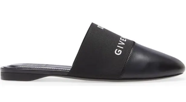 Givenchy Bedford Black Logo Print Leather Slip On Mules Size 6.5