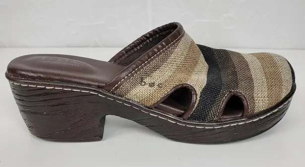 B.O.C Born Womens Shoes Size 7 Brown Gray Striped Canvas Slip On Clog Mules