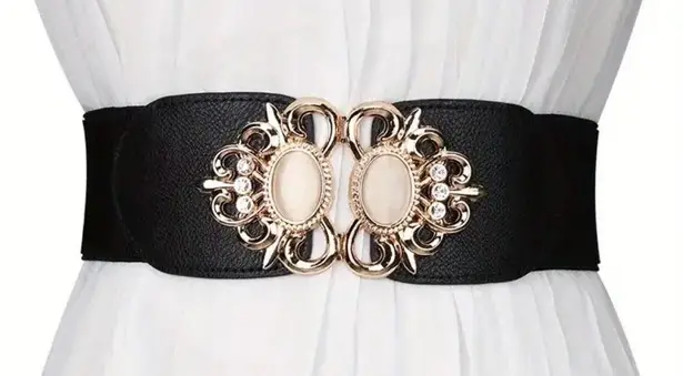 Buckle Black Golden Double  Waspie Belt Stretchy Elastic Accentuating Waistband