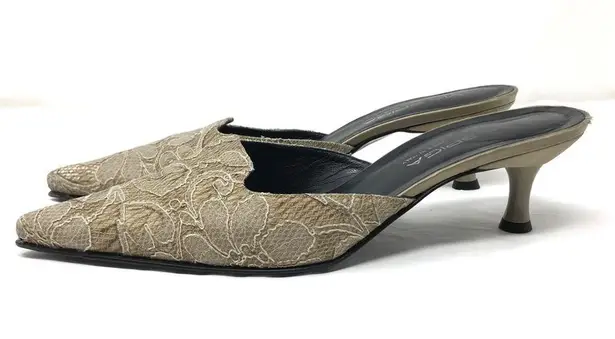 via spiga tan lace mules, made in Italy, size 8.5