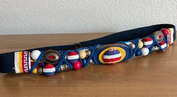 Vintage Velcro Beaded Western Belt Blue
