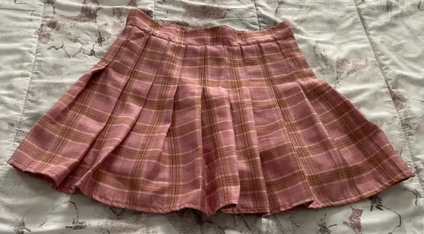 Pink Pleated Plaid Cotton Skater Tennis Mini Skort, size S