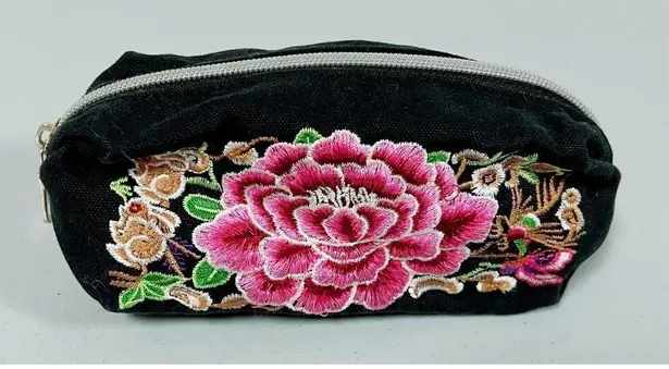 Pink Lotus Black  Flower Floral Boho Bohemian Zipper Pencil Case Pouch Cosmetics Makeup Travel Clutch Bag 🪷✨