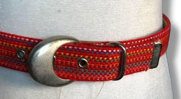 Vintage Kandell & Marcus Cherry Red Multicolor Rainbow Woven Belt Statement