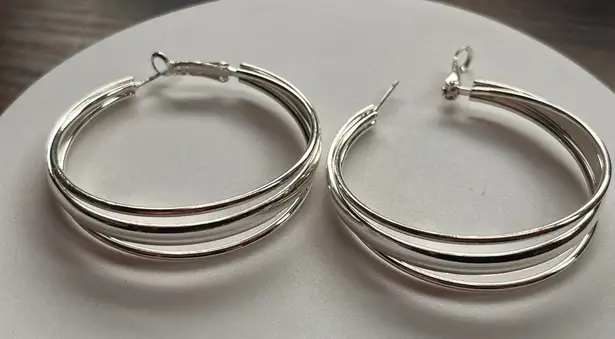 Bold Elements Triple Silver Hoop Earrings NWT