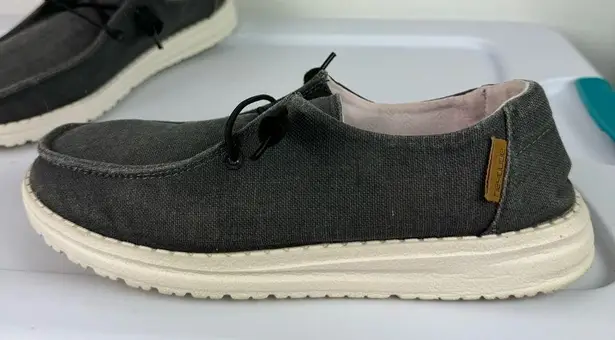 Hey Dude Wendy Chambray Moccasin Slip On Shoe Sz 7 Dark Grey Black