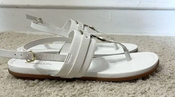 Marbella White T-Strap Sandals with Metallic Detail