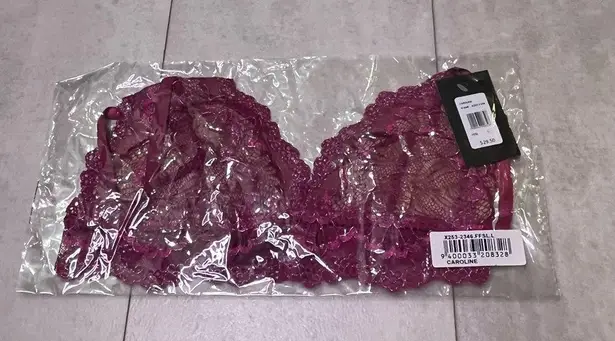 Frederick's of Hollywood NWT Fuschia Silver Lace Caroline Bralette Large V Neck