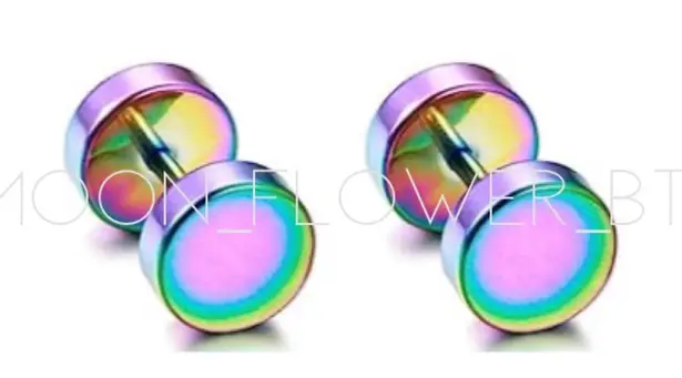 Rainbow Stainless Steel Flat Barbell Earrings 6mm Purple