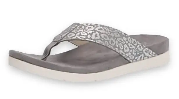 Spenco Orthotic Thong Sandals in Grey Shimmer Cheetah Print 9.5 Gray