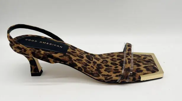 Good American  Leopard Square Toe Slingback Kitten Heel Sandals Size 7.5