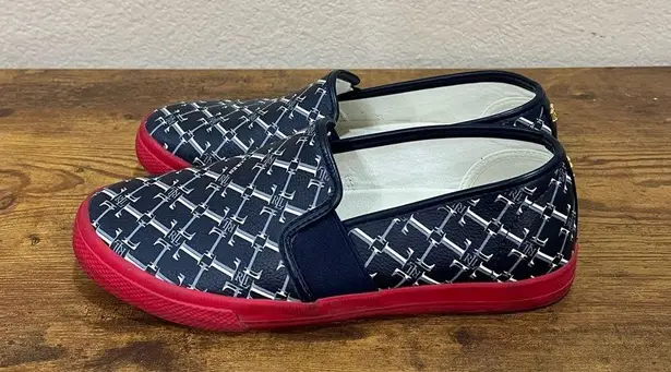 Lauren Ralph Lauren Women Navy Blue Red Jinny Monogram Sneaker Sz 8B Holiday