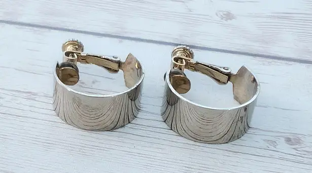 Vintage Clip On Earrings Chunky Hoops Silver Tone Outside, Gold Tone Inside