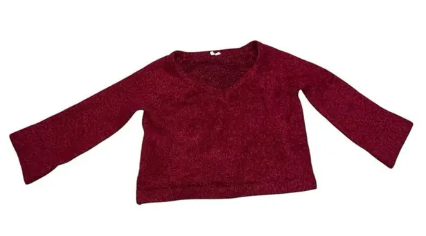 Anthropologie  Moth Burgundy Fuzzy Eyelash V Neck Bell Sleeve Sweater size XL